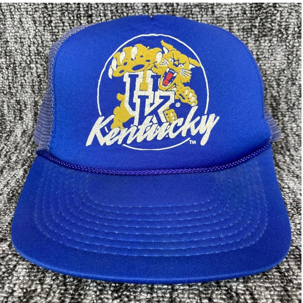 Vintage Kentucky Wildcats Trucker Hat CSI Snapback Cap Blue Wildcat Paw Logo 90s